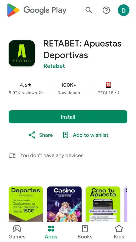 reta bet google play