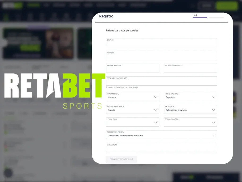 Formulario de registro de Retabet